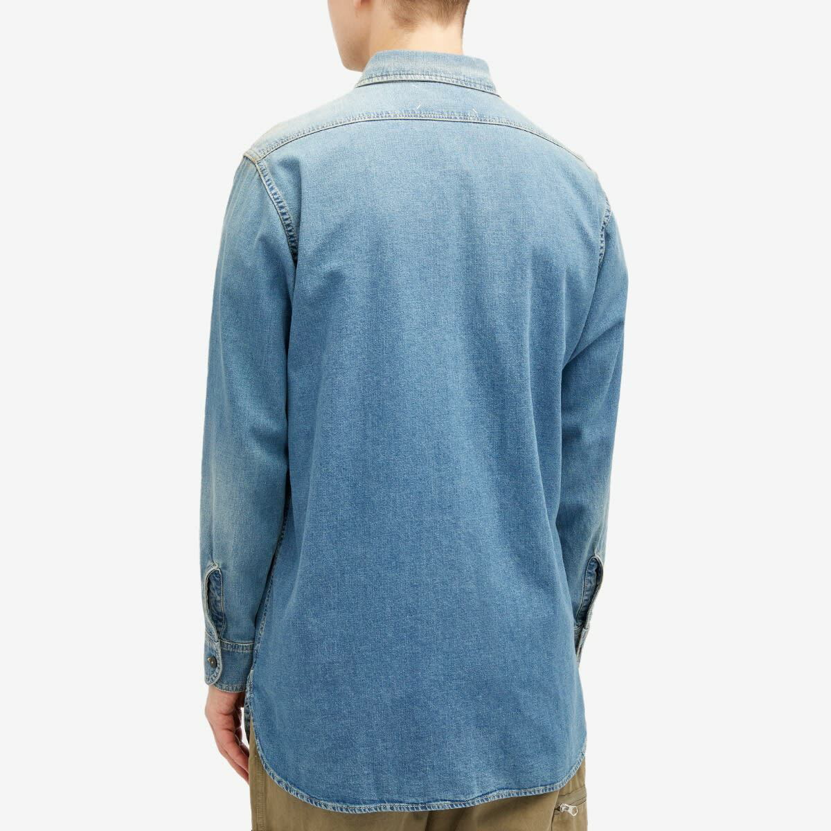Maison Margiela Men's Denim Work Shirt in Medium Blue Maison Margiela