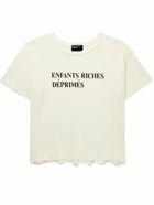 Enfants Riches Déprimés - Cropped Distressed Logo-Print Cotton-Jersey T-Shirt - Neutrals