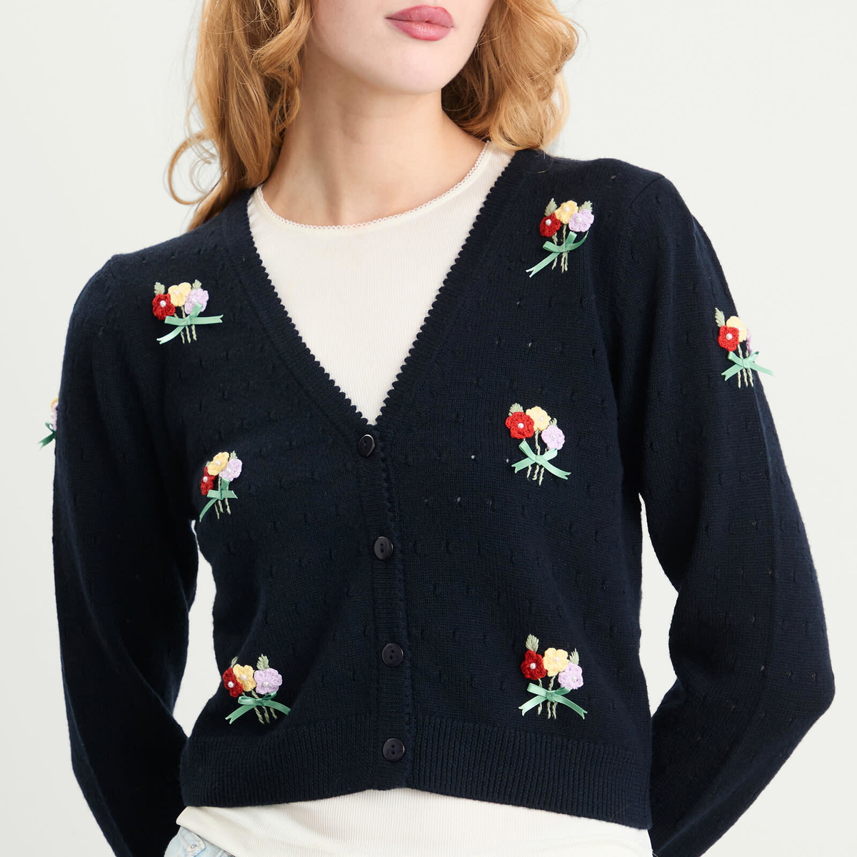 RIXO Women's Merinda Embellished Cardigan in Deep Navy