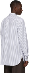 Dries Van Noten White & Blue Poplin Striped Scarf Shirt