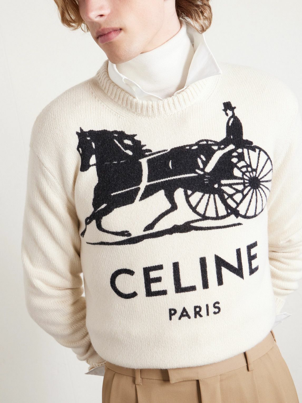 CELINE - Slim-Fit Logo-Intarsia Cashmere Sweater - White