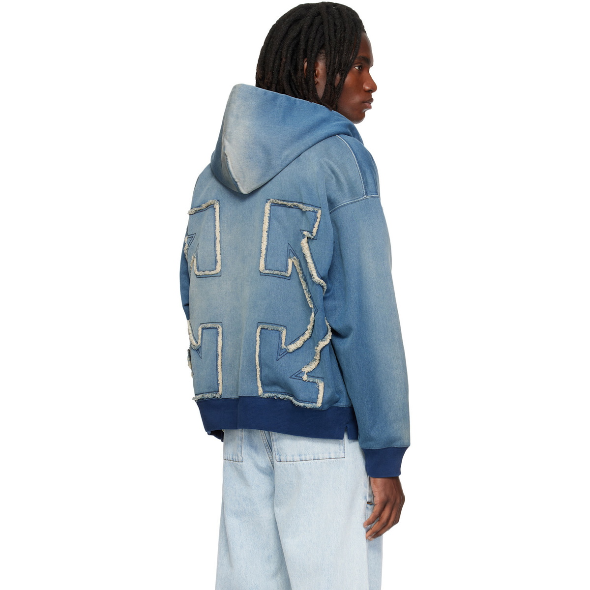 Off-White Blue Distressed Arrow Skate Zip Hoodie