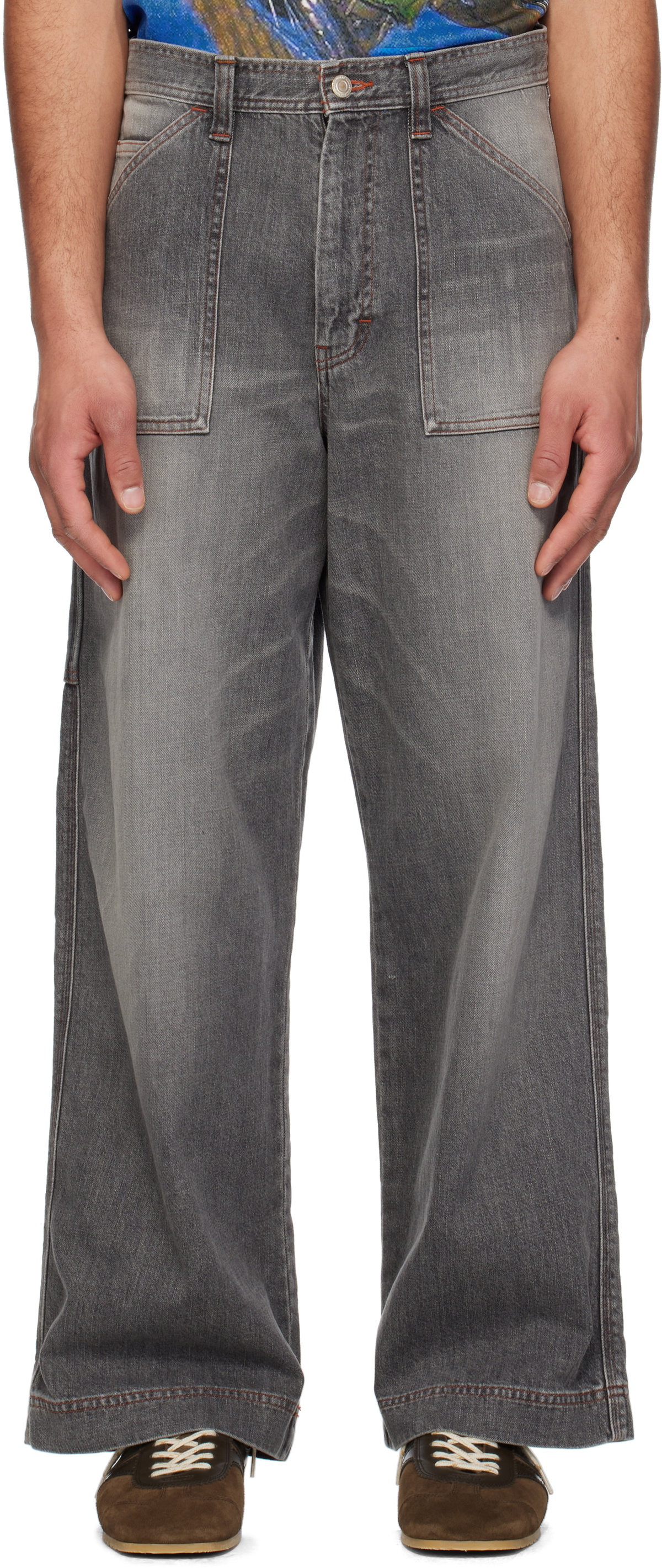 RICE NINE TEN Gray Faded Painter Jeans
