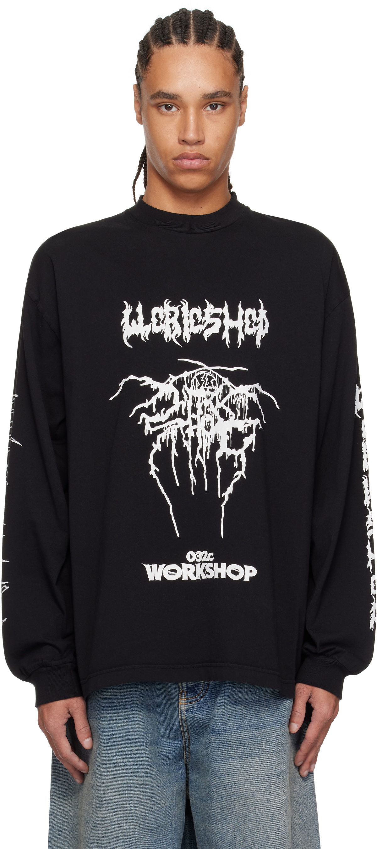 【おすすめ！】032c ブラック Nerve Shatter 長袖Tシャツ 032c Black Nerve Shatter Long Sleeve T-Shirt 032c