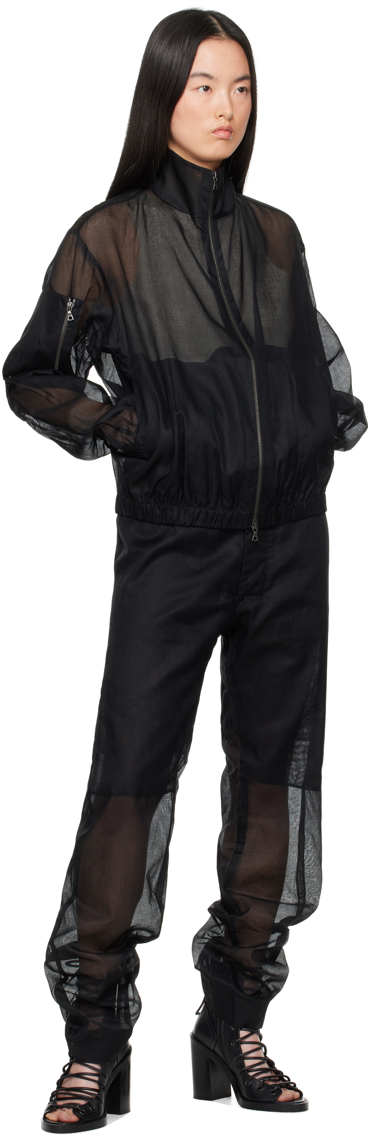Gabriela Coll Garments Black No.261 Taffeta Pocket Zipper Jacket