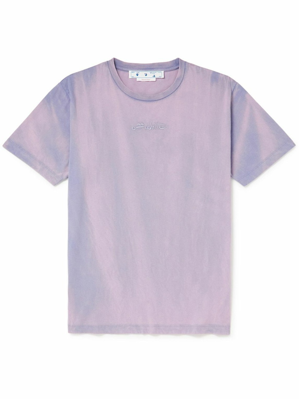 Photo: Off-White - Logo-Embroidered Bleached Cotton-Jersey T-shirt - Purple