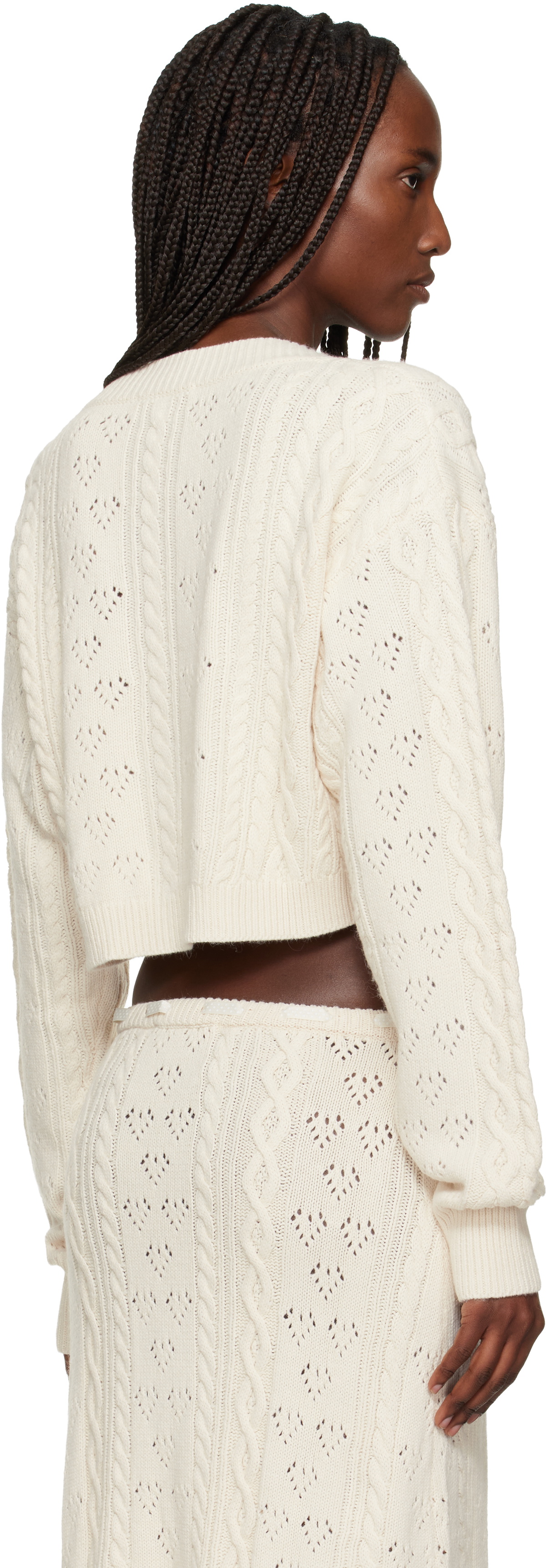 GUIZIO Off-White Noah Wool Cable Crop Cardigan