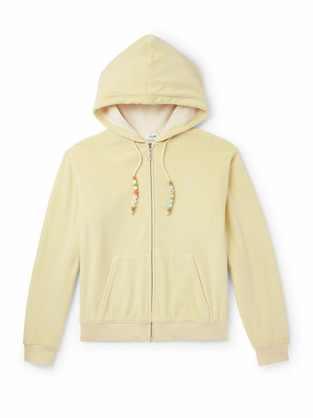 Photo: CELINE - Logo-Embroidered Cotton-Blend Velour Zip-Up Hoodie - Yellow