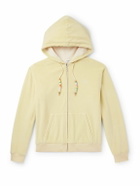 CELINE - Logo-Embroidered Cotton-Blend Velour Zip-Up Hoodie - Yellow