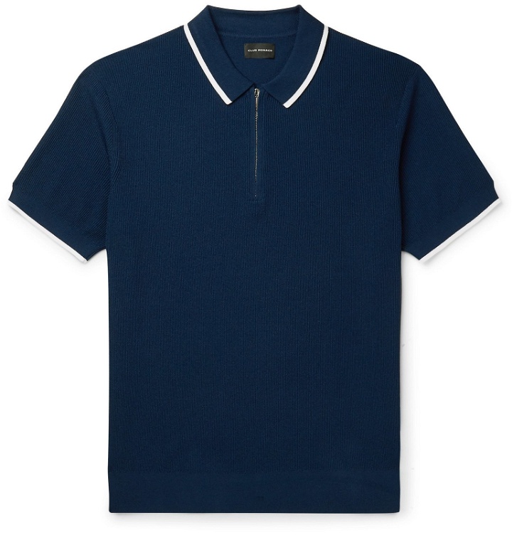 Photo: Club Monaco - Slim-Fit Contrast-Tipped Ribbed-Knit Polo Shirt - Blue