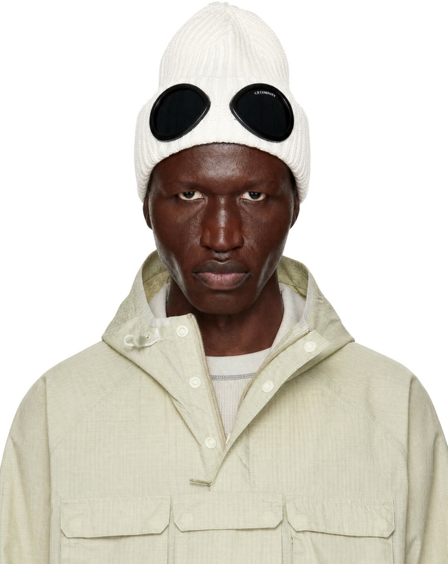 Photo: C.P. Company White Extrafine Merino Wool Goggle Beanie