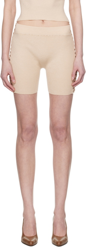 Photo: Isa Boulder SSENSE Exclusive Beige Ribbed High Waist Shorts