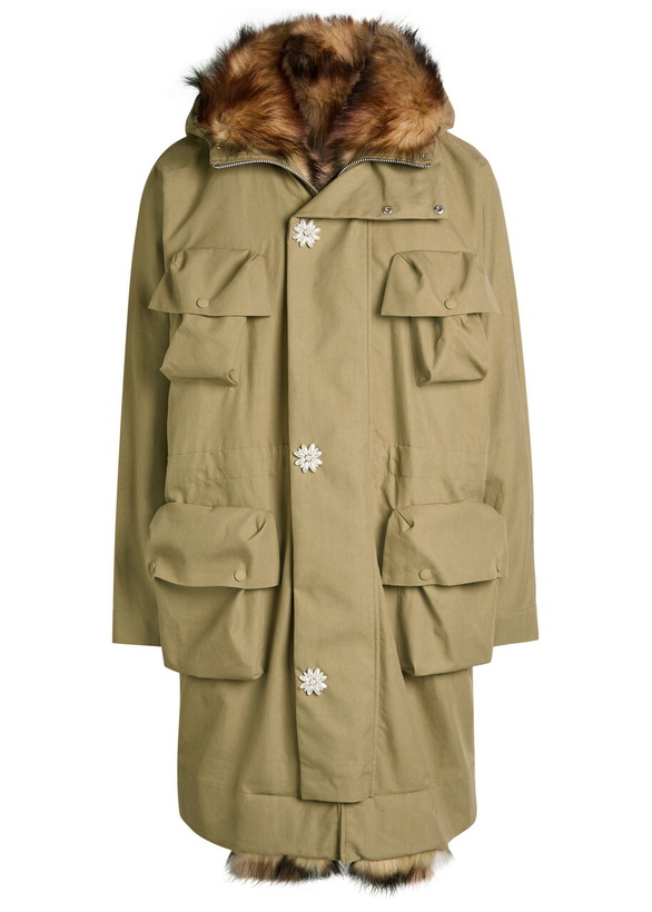 Photo: Simone Rocha Faux Fur-trimmed Cotton-blend Parka Coat Stone