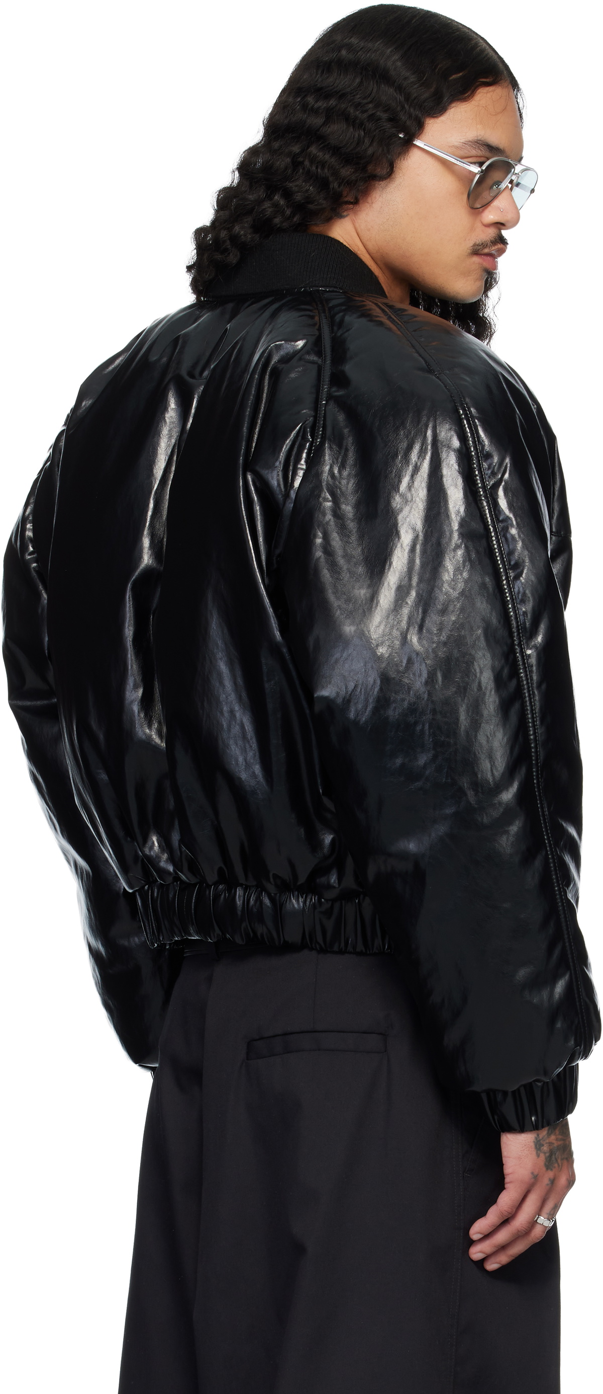 LU'U DAN Black Riot Faux-Leather Bomber Jacket