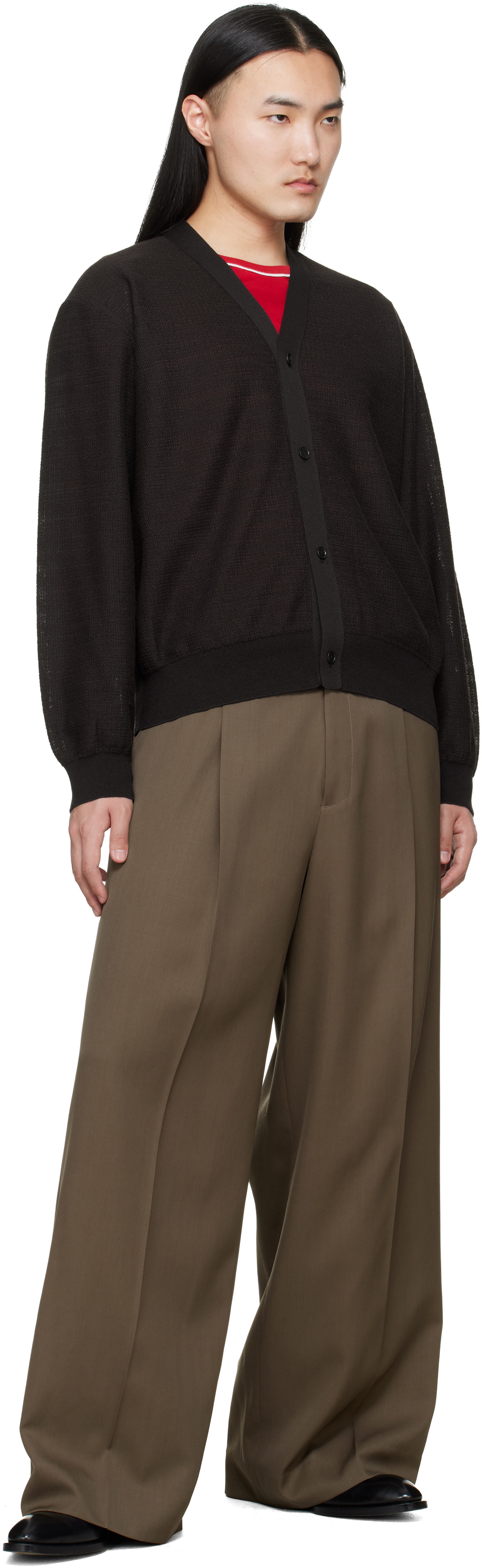 ssstein Brown Slub Cotton Knit Cardigan