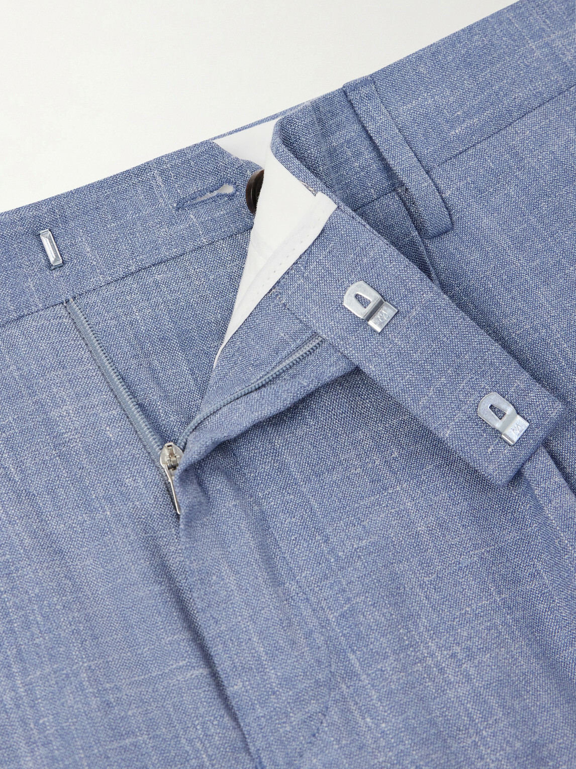 Mr P. - Straight-Leg Pleated Wool, Silk and Linen-Blend Suit Trousers - Blue