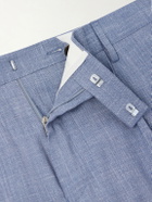 Mr P. - Straight-Leg Pleated Wool, Silk and Linen-Blend Suit Trousers - Blue