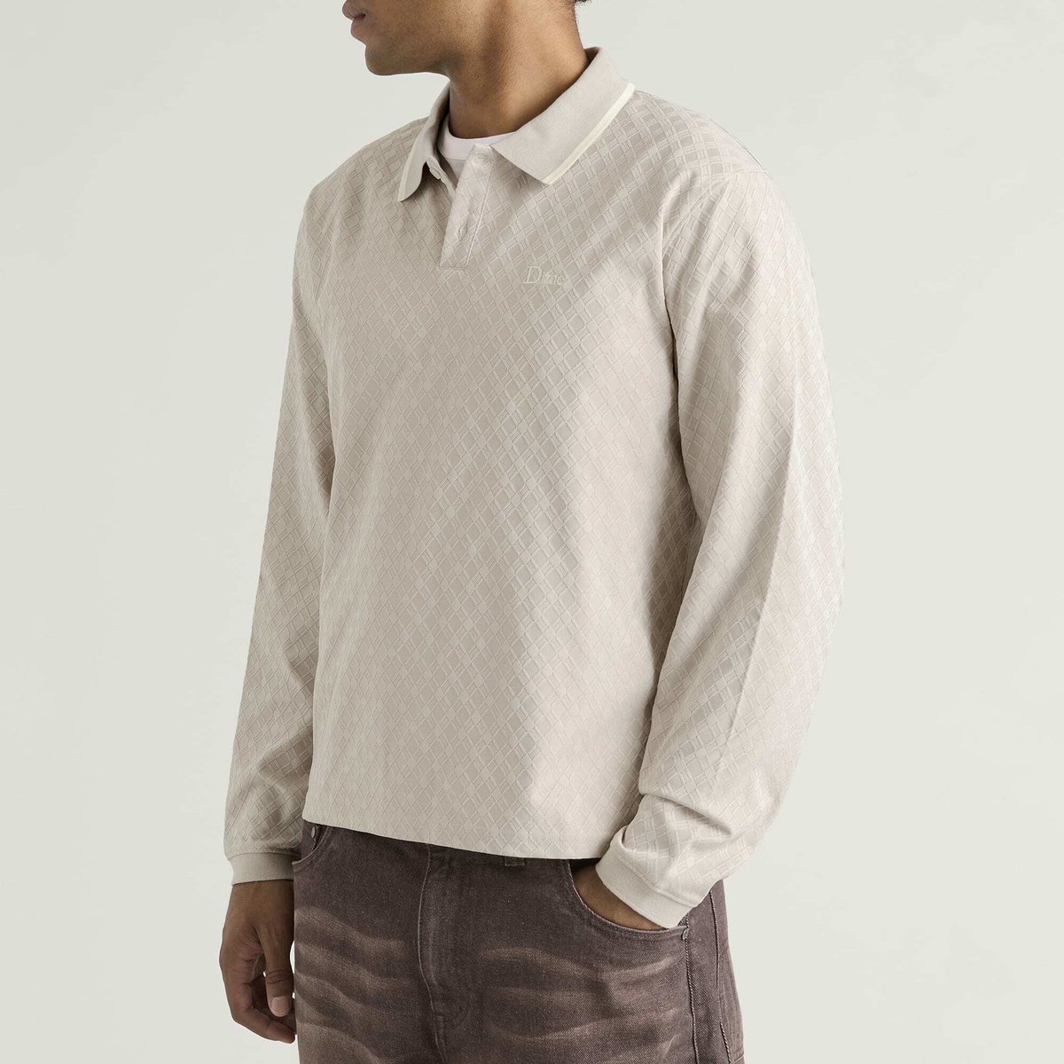 Dime Men's Jacquard Long Sleeve Polo in Beige