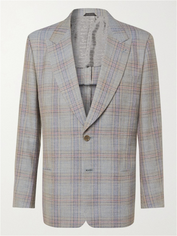 Photo: GIORGIO ARMANI - Prince of Wales Checked Silk and Wool-Blend Suit Jacket - Multi - IT 46