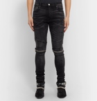 AMIRI - MX2 Skinny-Fit Leather-Panelled Distressed Stretch-Denim Jeans - Black