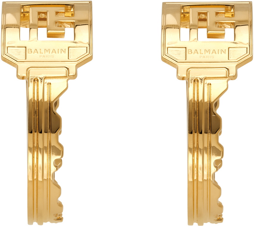 Balmain Gold Key & Lock Earrings Balmain