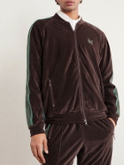 Needles - Logo-Embroidered Striped Cotton-Blend Velour Track Jacket - Brown