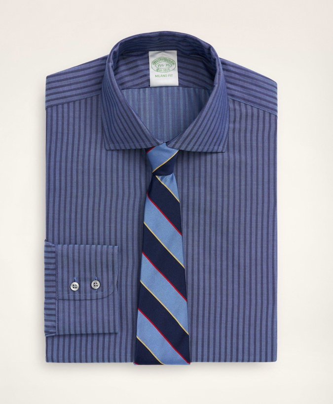 Photo: Brooks Brothers Men's Milano Slim-Fit Dress Shirt, Dobby English Collar Stripe | Navy