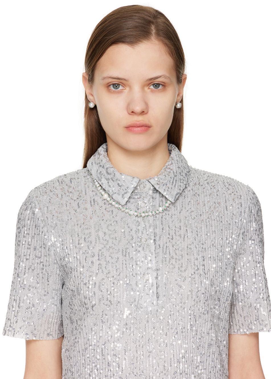 VEERT White Gold Polka Dot Pearl Earrings