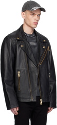 Versace Jeans Couture Black Grained Leather Biker Jacket