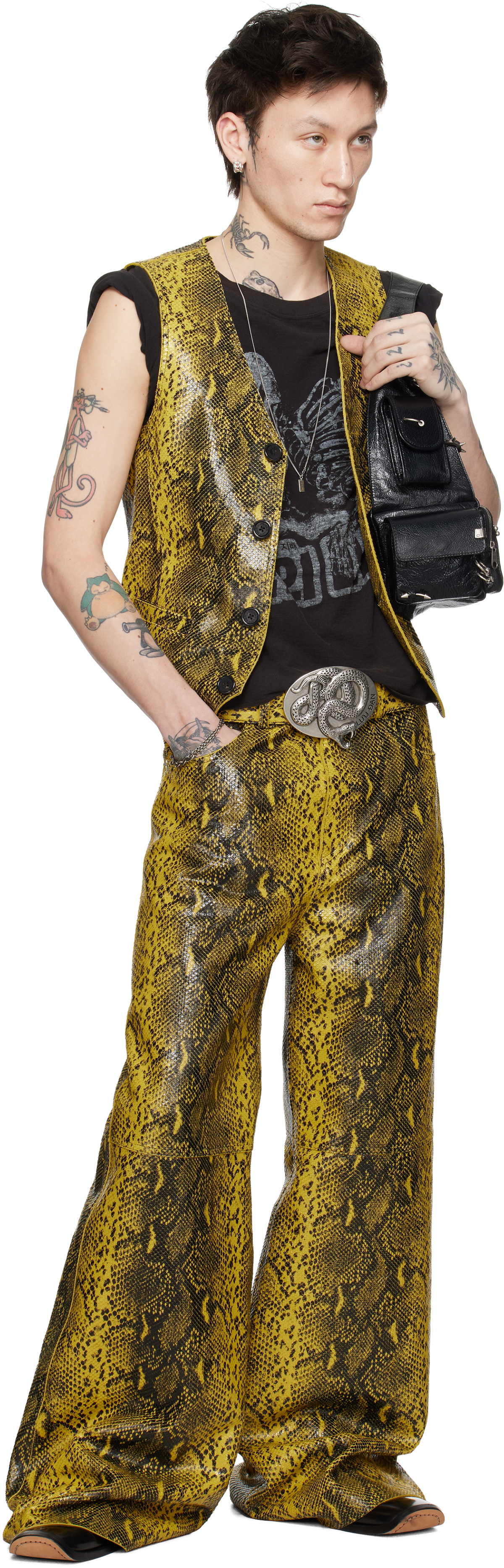 LU'U DAN Black & Yellow 'Year of the Snake' Jungle Carpet Python Belt