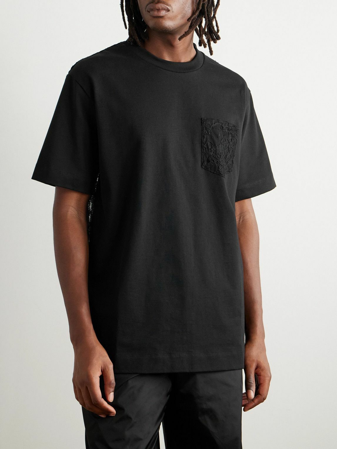 Simone Rocha - Lace-Panelled Cotton-Jersey T-Shirt - Black Simone