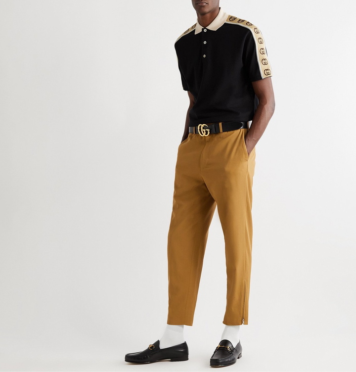 Photo: Gucci - Logo Webbing-Trimmed Stretch Cotton-Piqué Polo Shirt - Black