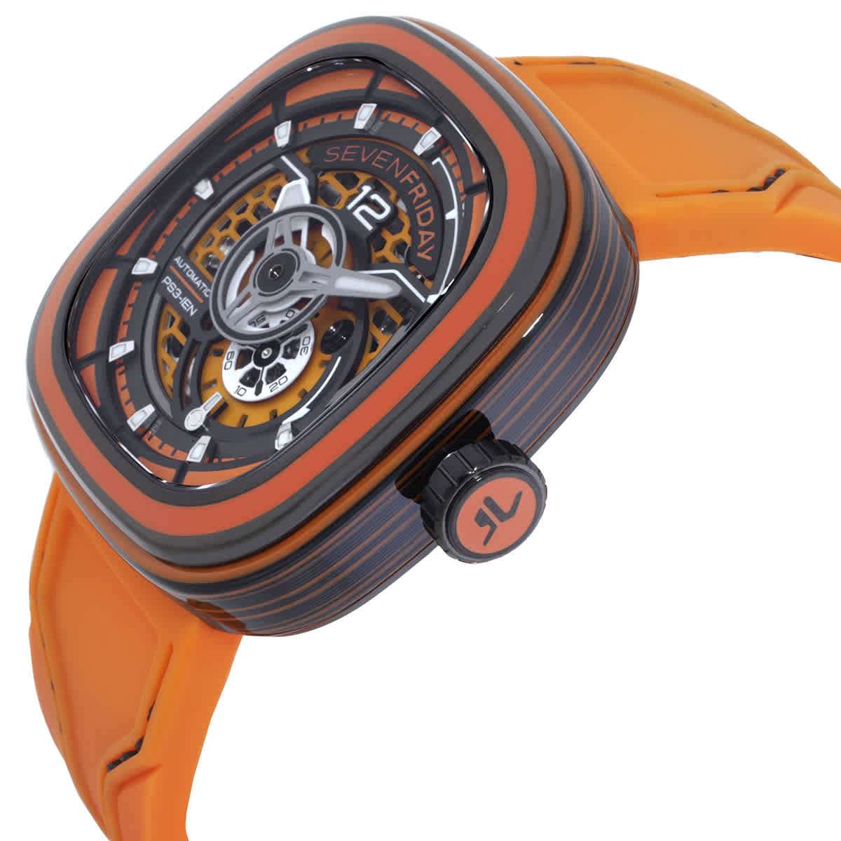 Sevenfriday PS-Colored Carbon Automatic Day-Night Orange Dial Mens Watch PS3/03