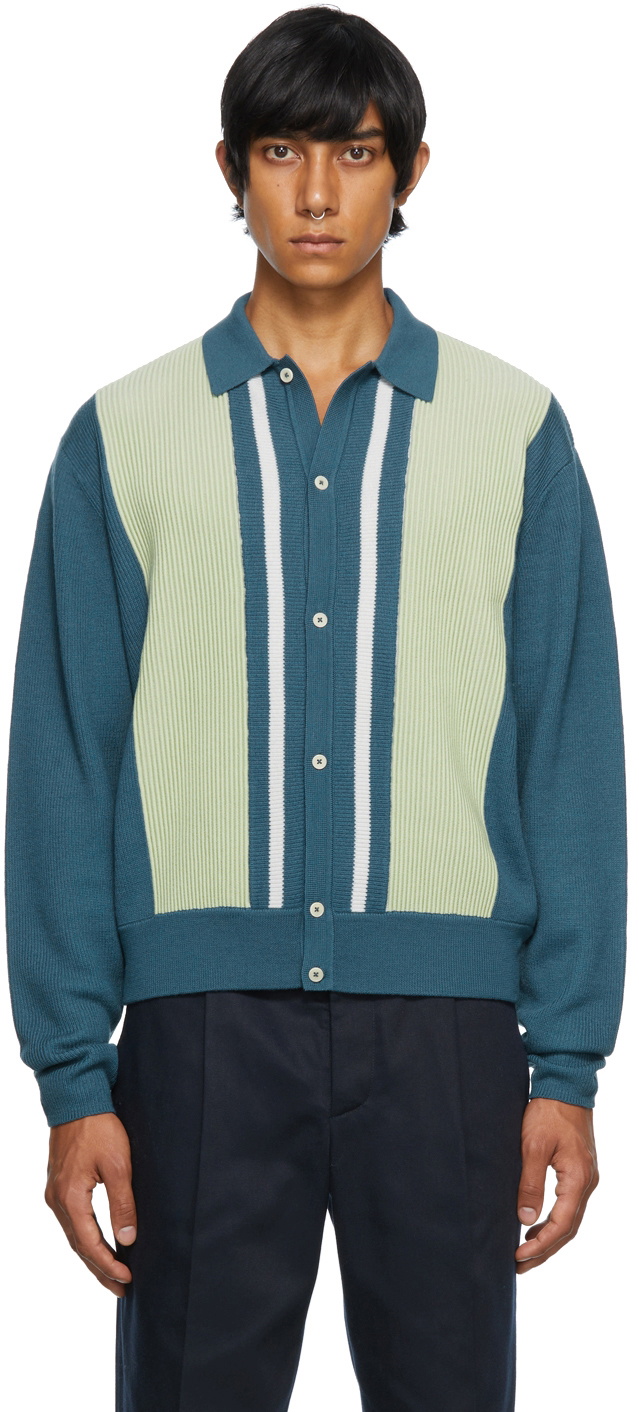 King & Tuckfield Blue & Green Rib Knit Cardigan King and Tuckfield