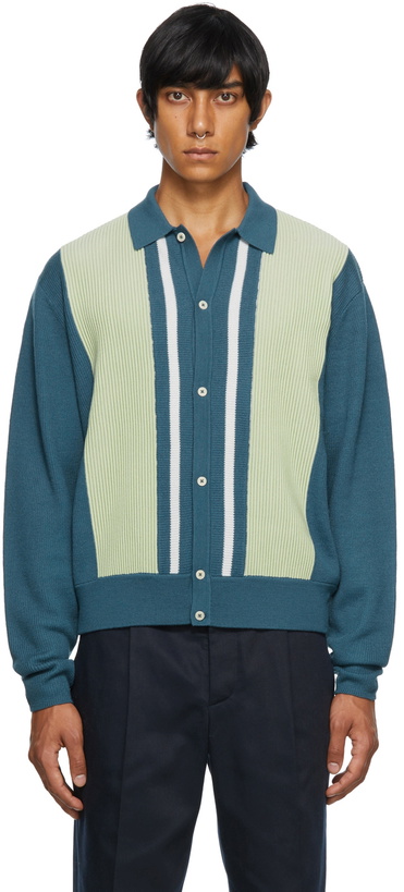 Photo: King & Tuckfield Blue & Green Rib Knit Cardigan