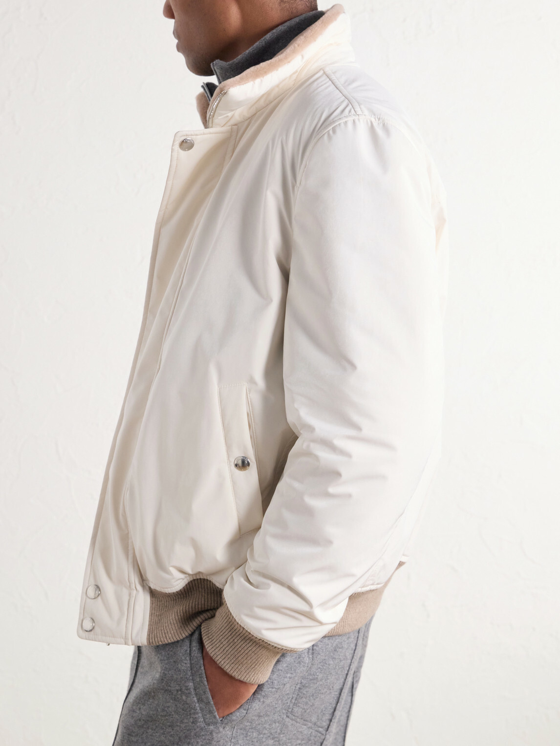 Brunello Cucinelli - Rib-Trimmed Shell Blouson Jacket - White