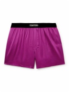 TOM FORD - Velvet-Trimmed Stretch-Silk Satin Boxer Shorts - Purple