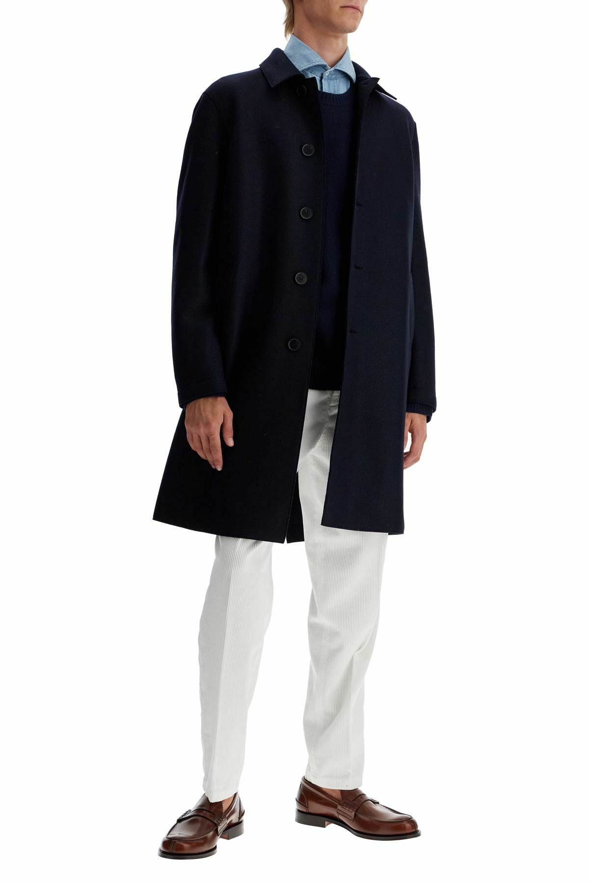 HARRIS WHARF LONDON single-breasted pressed wool coat Blue