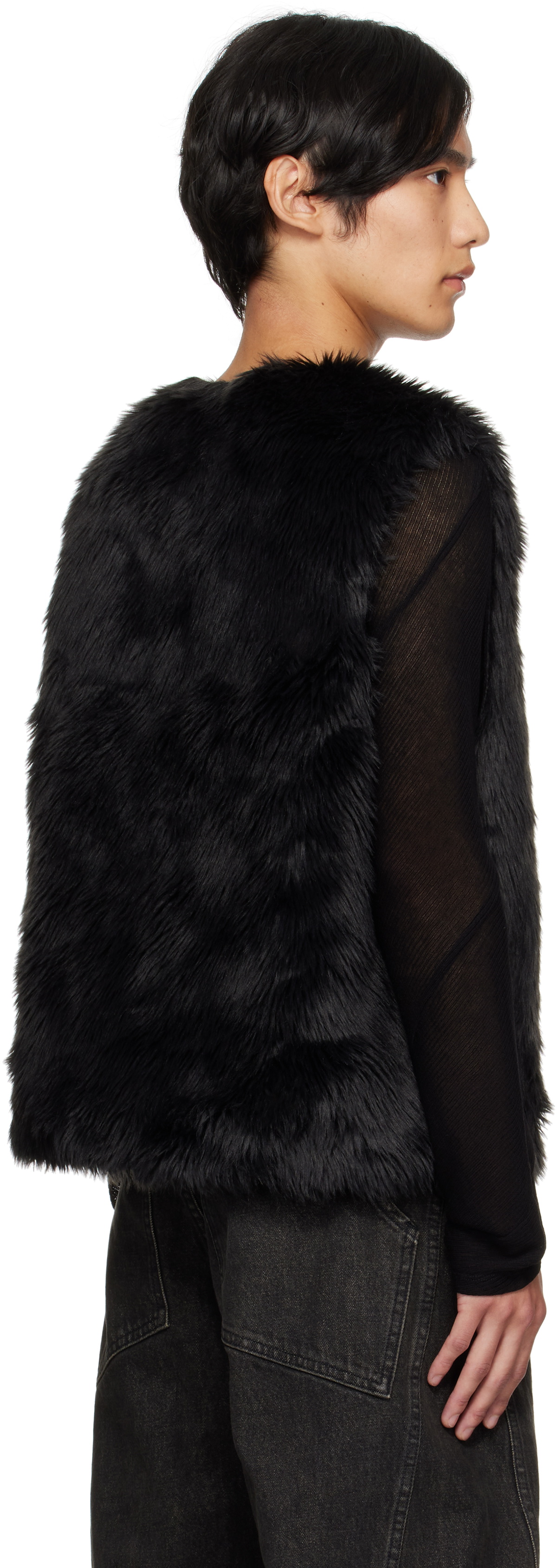 Andersson Bell Black Curved Placket Reversible Faux-Fur Vest