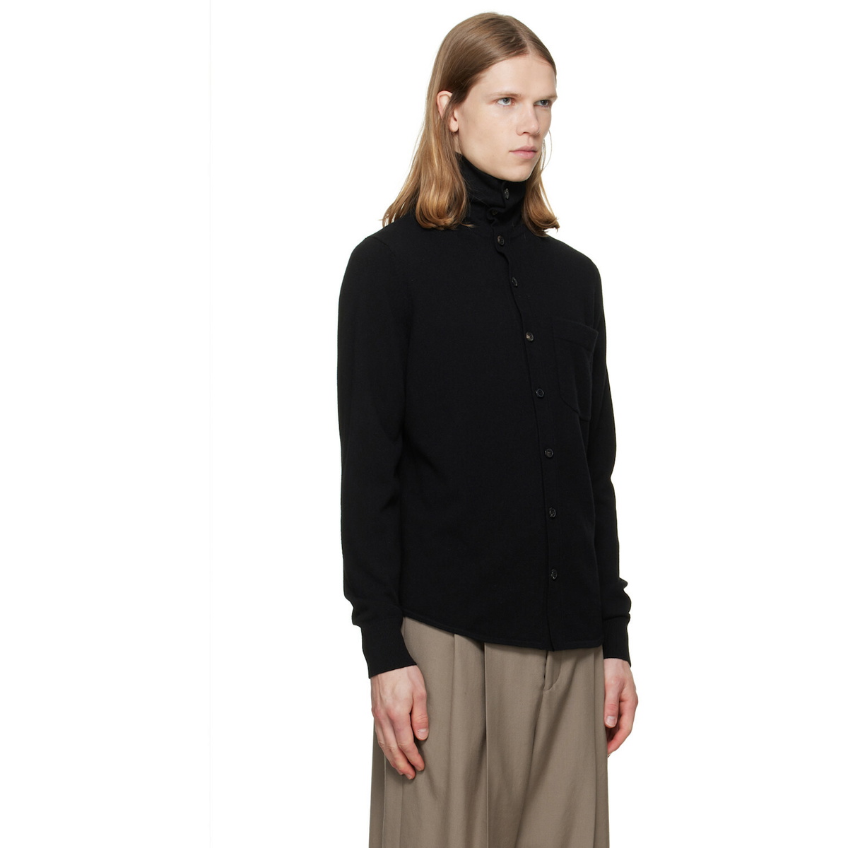 Dries Van Noten Black Collar Cashmere Cardigan