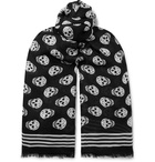 ALEXANDER MCQUEEN - Fringed Logo-Print Modal Scarf - Black