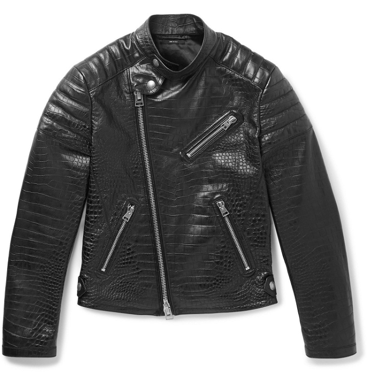 Photo: TOM FORD - Slim-Fit Croc-Effect Leather Biker Jacket - Black