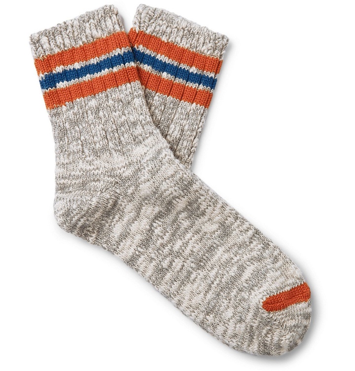 Photo: Thunders Love - Athletic Striped Mélange Cotton-Blend Socks - Gray