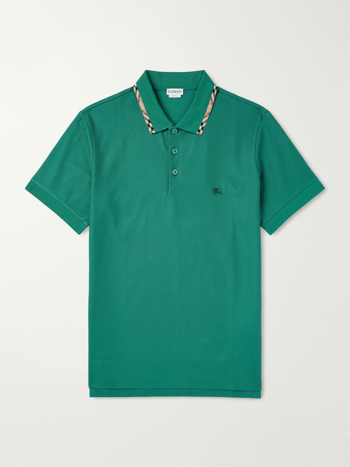 Burberry - Logo-Embroidered Checked Cotton-Piqué Polo Shirt - Green