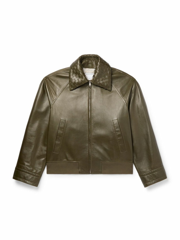Photo: Bottega Veneta - Intrecciato-Trimmed Leather Blouson Jacket - Green