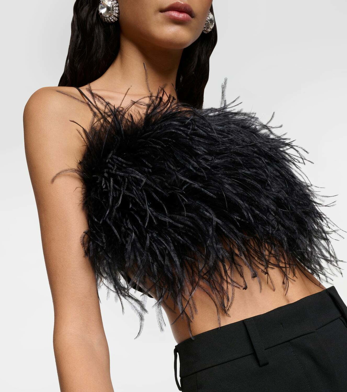 Miu Miu Feather-trimmed grain de poudre bra top