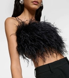 Miu Miu Feather-trimmed grain de poudre bra top