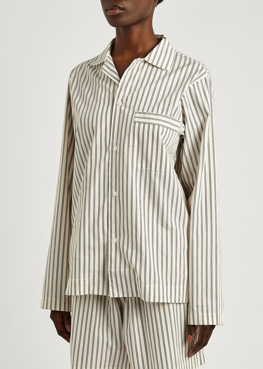 Tekla Unisex Striped Poplin Pyjama top White