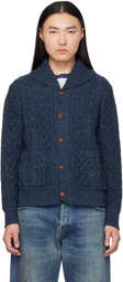RRL Navy Aran-Knit Cotton Cardigan