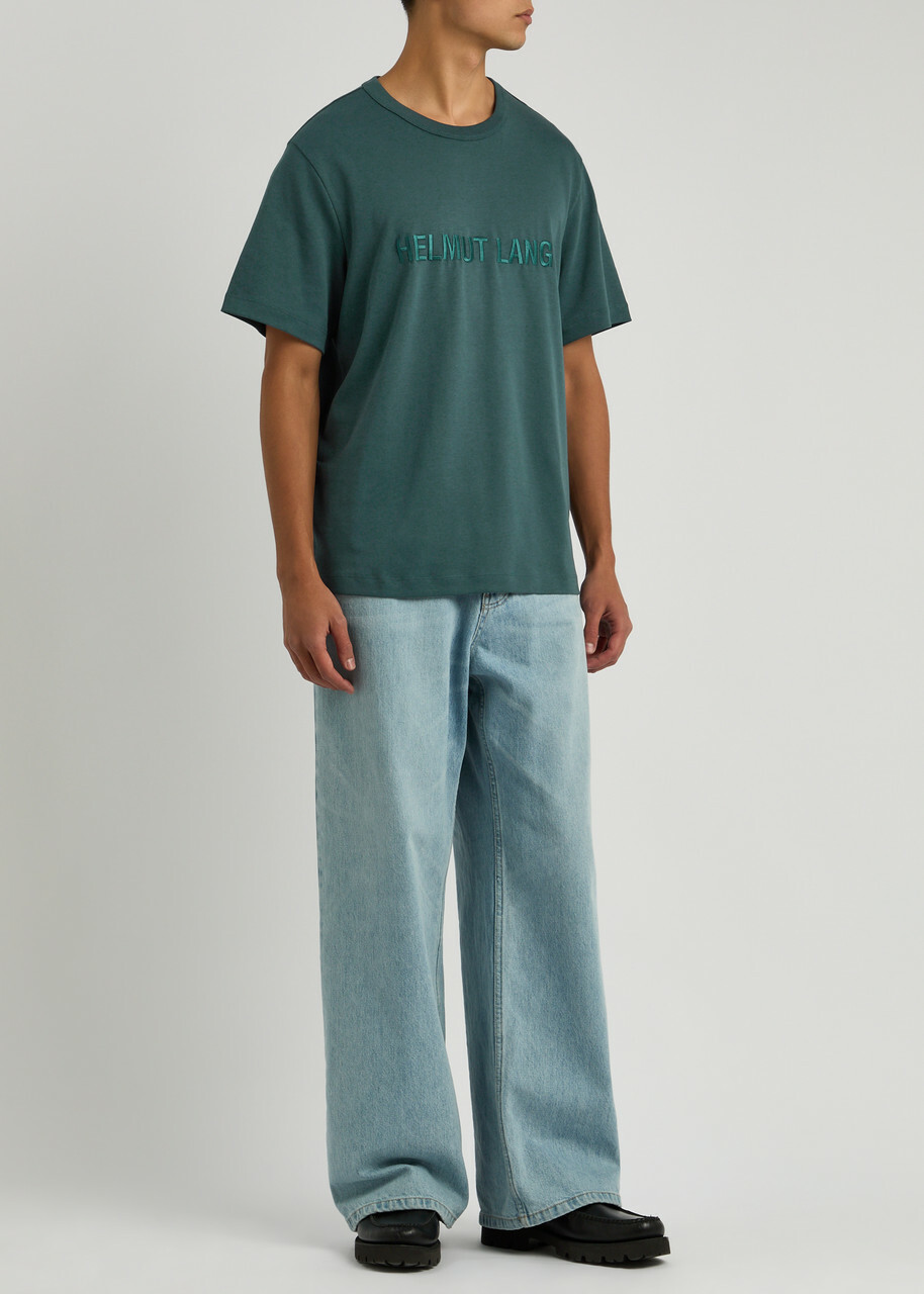 Helmut Lang Logo-embroidered Cotton T-shirt Blue